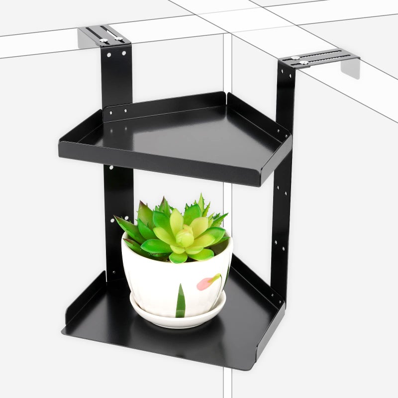 Olpchee Office Cubicle Shelf Storage Organizer Accessories Height Adjustable Cubicle Corner Shelf with Hooks (Black  Double Layer) - Image 1